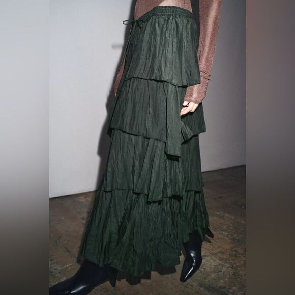 Zara Dresses & Skirts - ZARA BOHO RUFFLED MIDI SKIRT ZW COLLECTION